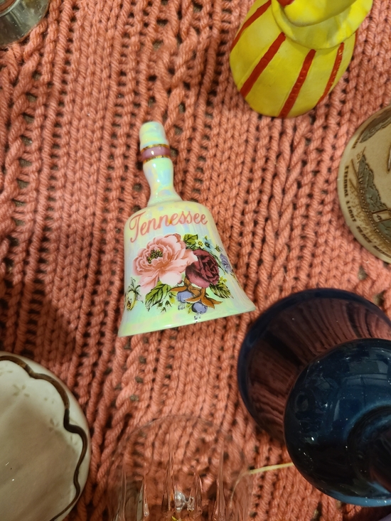Vintage Other - Vintage Tennessee Floral Porcelain Bell in Pink and Green